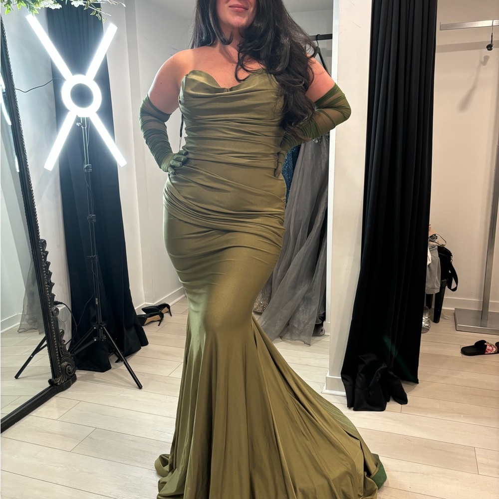 Elegant Olive Green Evening Gown
